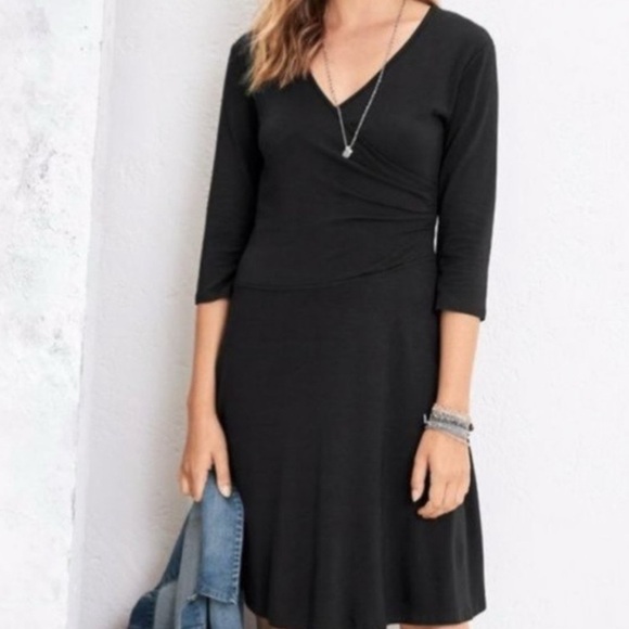 Garnet Hill Dresses & Skirts - Garnet Hill | Brianna Surplice knit black dress Women’s size L faux wrap style